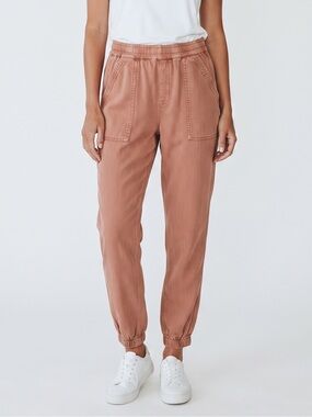 Umgee Cotton Linen Blend Relaxed Fit High Waist Pull-on Joggers Terracotta Large